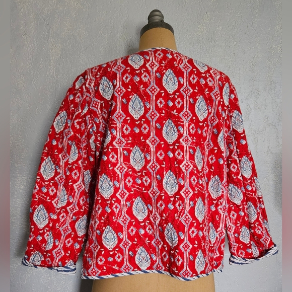 J. Jill Red and White Open Front Side Pockets Quilted Jacket Size S - Picture 2 of 9